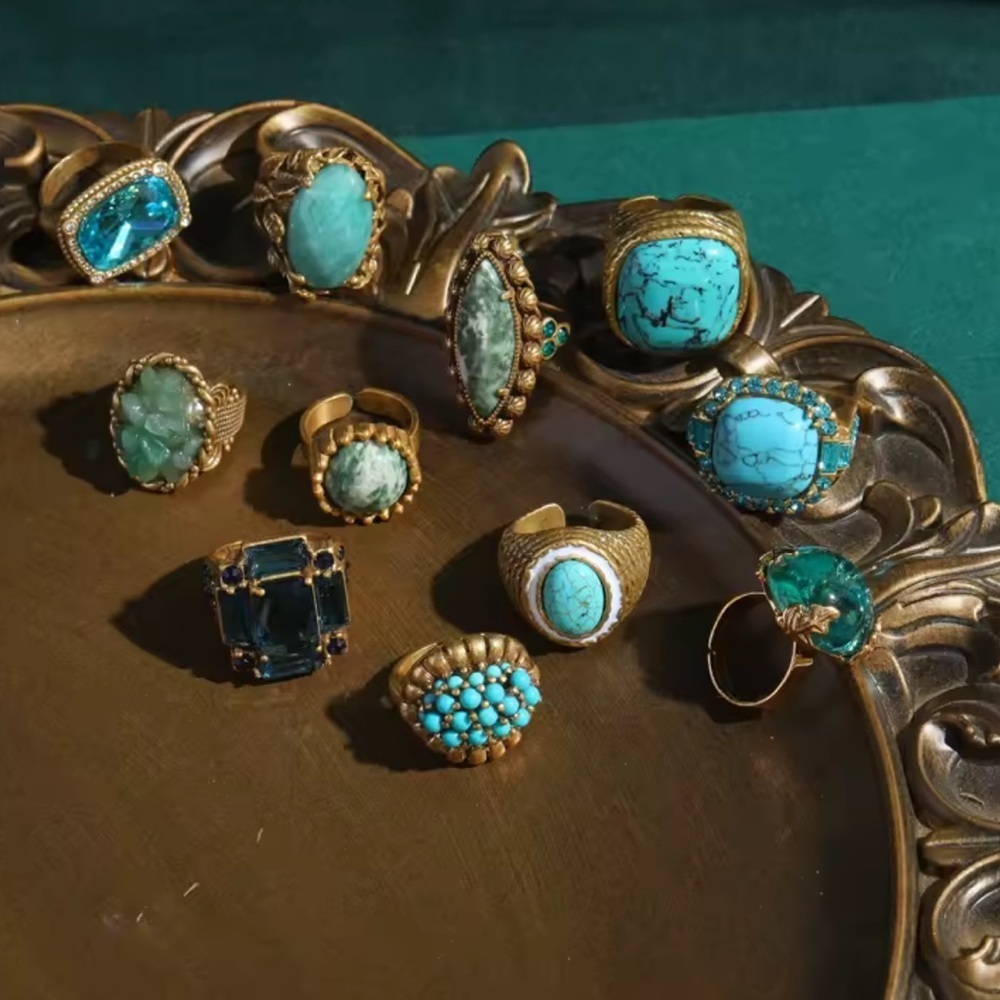 Golden Age Victorian Turquoise Treasure Antique Brass Masterpiece Ring - Picture 13 of 14